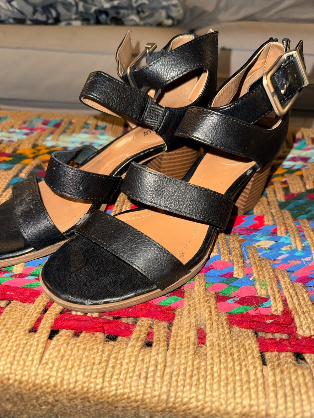 Style & Co. Black Triple-Strap Block Heel Sandals